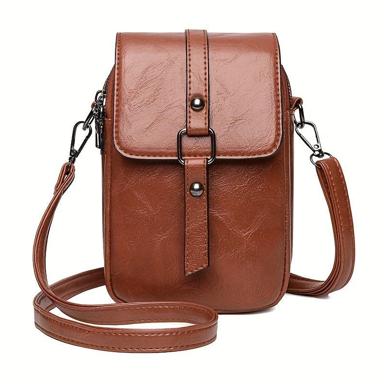 PU Leather Detachable Strap Shoulder Bag Flap Zipper Crossbody Bag