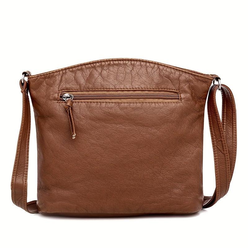 Retro Faux Leather Crossbody Bag Solid Messenger Purse