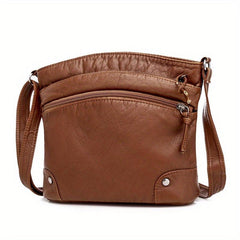 Retro Faux Leather Crossbody Bag Solid Messenger Purse