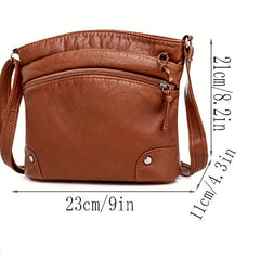 Retro Faux Leather Crossbody Bag Solid Messenger Purse