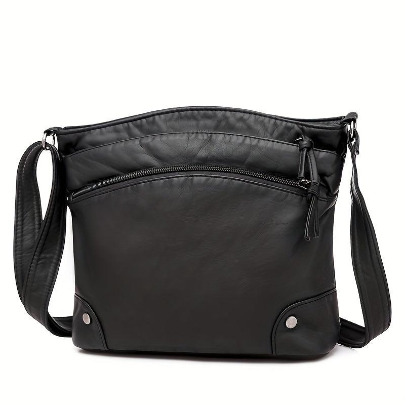 Retro Faux Leather Crossbody Bag Solid Messenger Purse