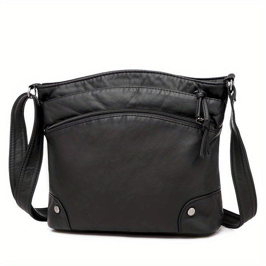 Retro Faux Leather Crossbody Bag Solid Messenger Purse