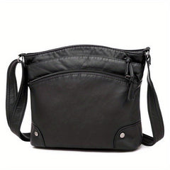 Retro Faux Leather Crossbody Bag Solid Messenger Purse