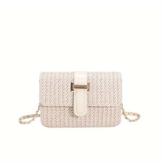 Boho Straw Crossbody Bag Square Purse Chain Beach Vacation
