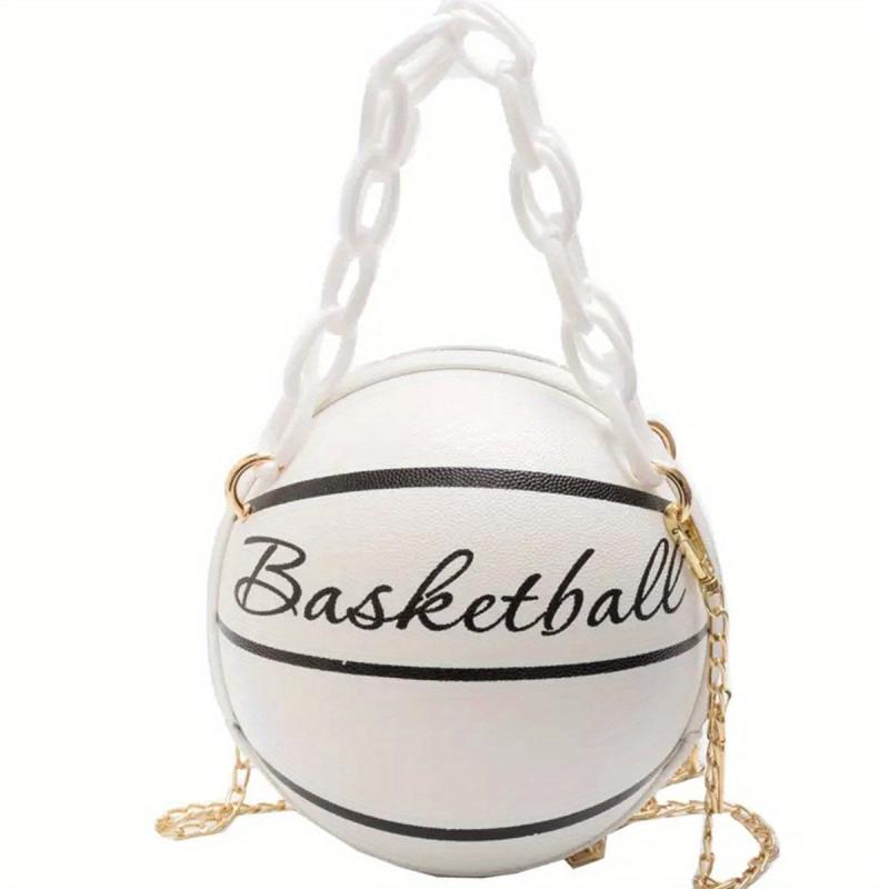 Metal Chain Basketball Shape Crossbody Bag PU Leather Novelty Bag