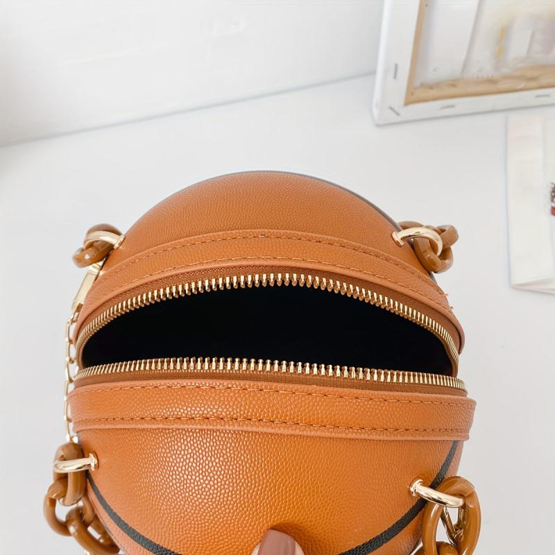 Metal Chain Basketball Shape Crossbody Bag PU Leather Novelty Bag