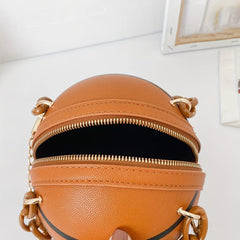 Metal Chain Basketball Shape Crossbody Bag PU Leather Novelty Bag