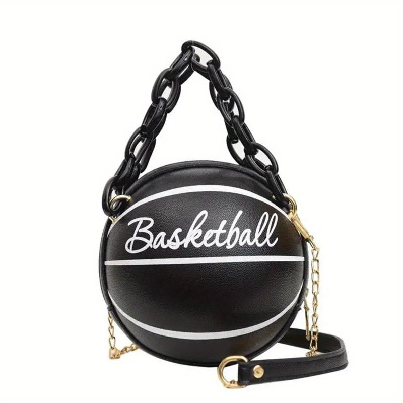 Metal Chain Basketball Shape Crossbody Bag PU Leather Novelty Bag