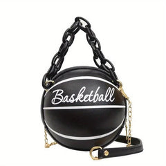 Metal Chain Basketball Shape Crossbody Bag PU Leather Novelty Bag