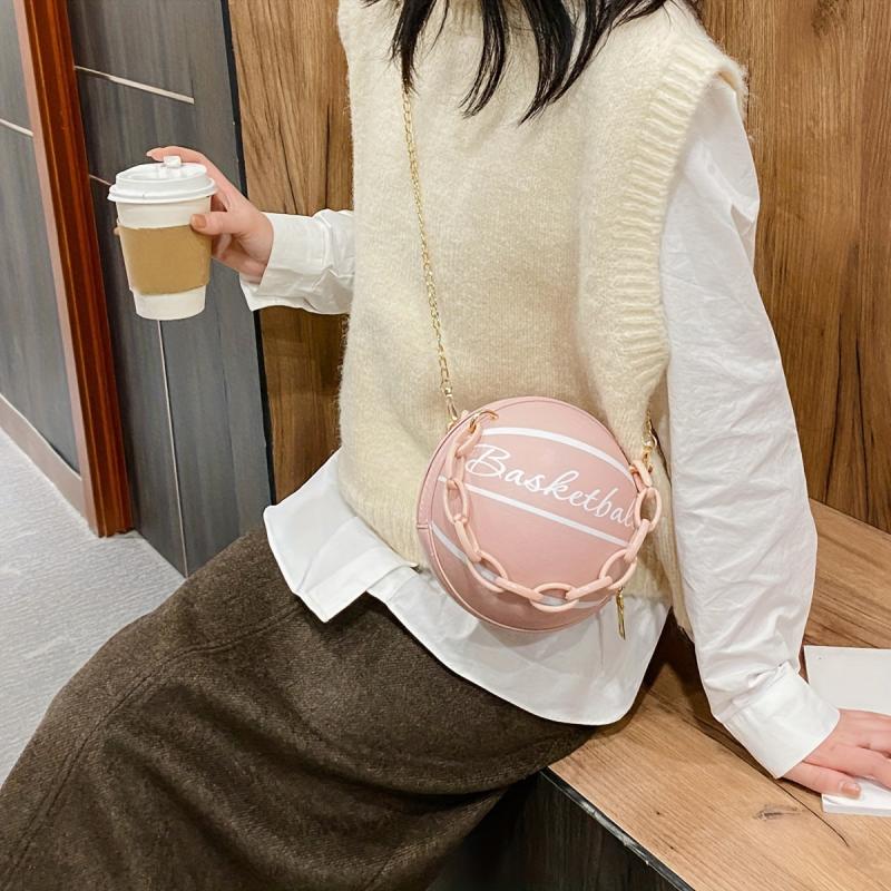 Metal Chain Basketball Shape Crossbody Bag PU Leather Novelty Bag