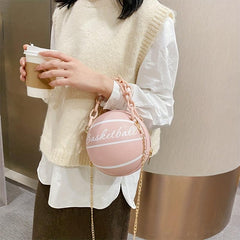 Metal Chain Basketball Shape Crossbody Bag PU Leather Novelty Bag