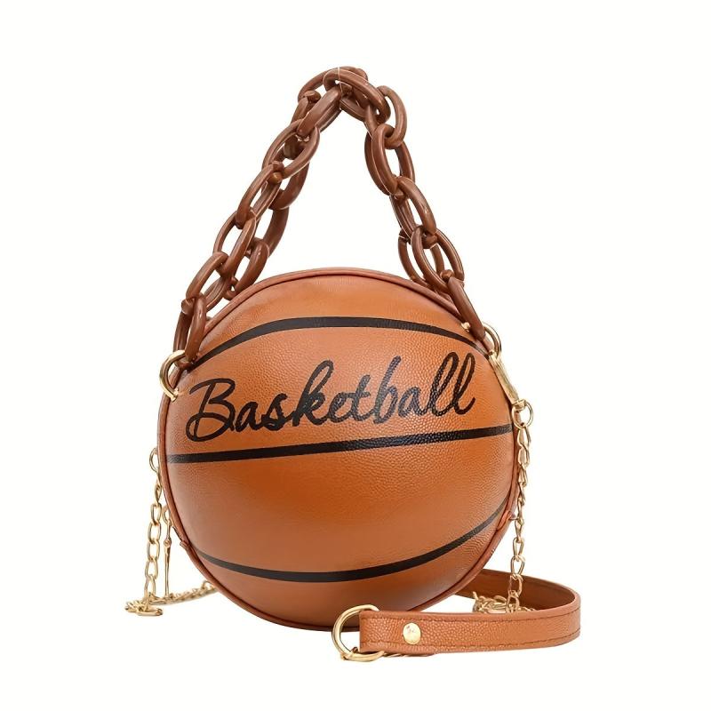 Metal Chain Basketball Shape Crossbody Bag PU Leather Novelty Bag