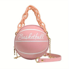 Metal Chain Basketball Shape Crossbody Bag PU Leather Novelty Bag