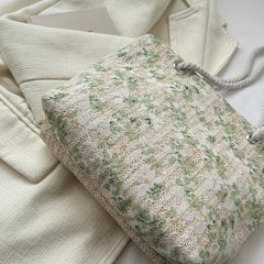 Straw Magnet Tote Bag with Plant Lace Cover