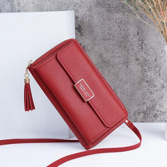 Mini Tassel Decor Clutch Wallet Metal Decor Flap Shoulder Bag