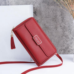 Mini Tassel Decor Clutch Wallet Metal Decor Flap Shoulder Bag