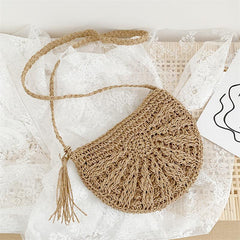 Minimalist Straw Semicircle Crossbody Bag