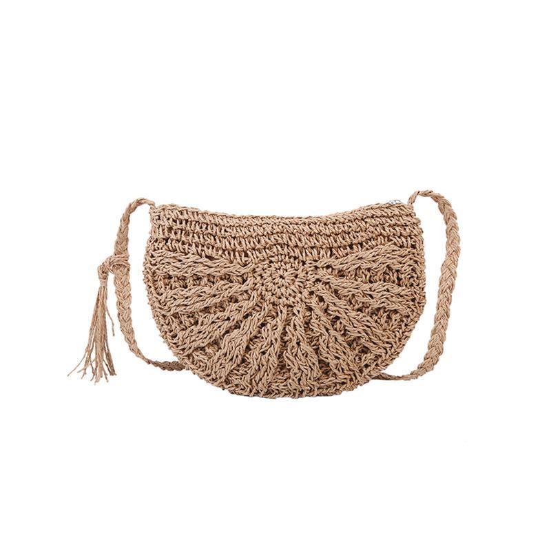 Minimalist Straw Semicircle Crossbody Bag