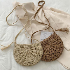 Minimalist Straw Semicircle Crossbody Bag