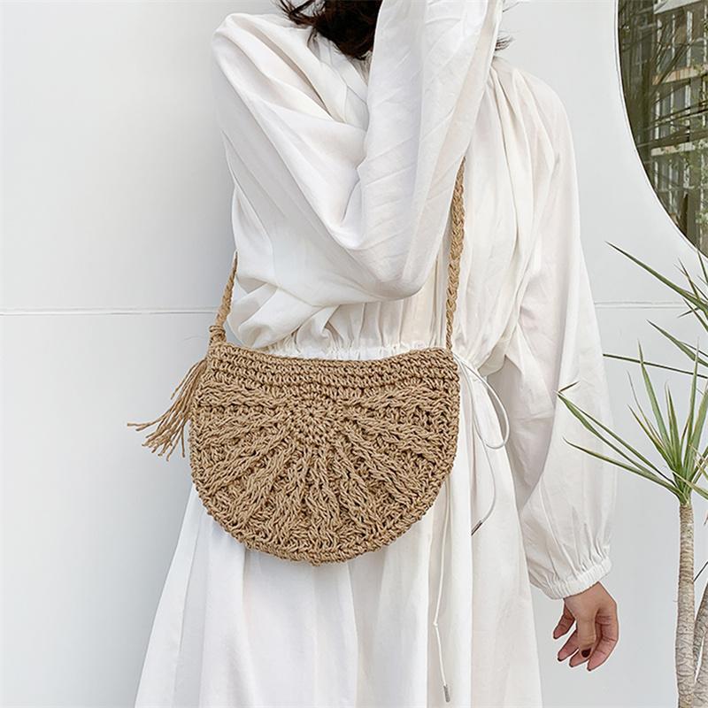 Minimalist Straw Semicircle Crossbody Bag