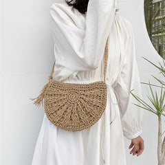 Minimalist Straw Semicircle Crossbody Bag