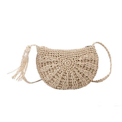 Minimalist Straw Semicircle Crossbody Bag