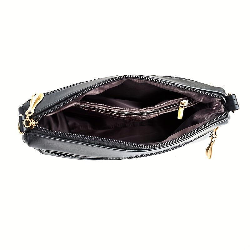 Embossed Crossbody Bag Women's Small Square Purse Versatile Zipper Shoulder Bag