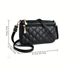 Embossed Crossbody Bag Women's Small Square Purse Versatile Zipper Shoulder Bag