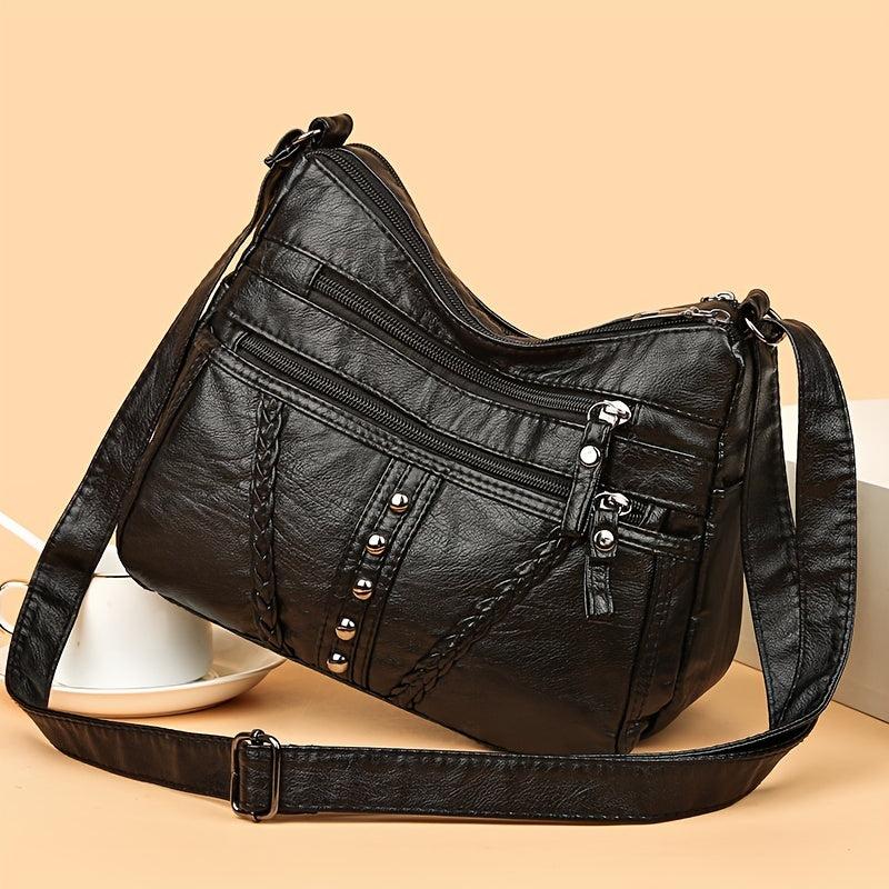 Studded Decor Crossbody Bag Faux Leather Shoulder Bag