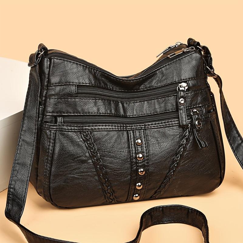 Studded Decor Crossbody Bag Faux Leather Shoulder Bag