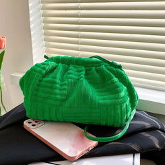 Corduroy Textured Shoulder Bag Ruched Crossbody Purse For Party