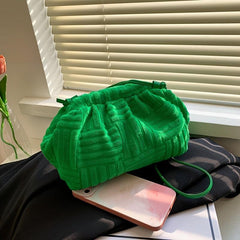 Corduroy Textured Shoulder Bag Ruched Crossbody Purse For Party