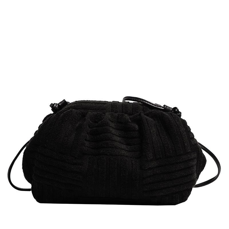 Corduroy Textured Shoulder Bag Ruched Crossbody Purse For Party