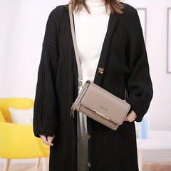 Flap Zipper Crossbody Bag PU Leather Textured Bag Purse