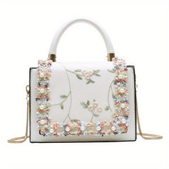 Flower Embroidered Shoulder Bag Lace Decor Square Crossbody
