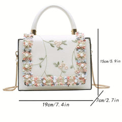 Flower Embroidered Shoulder Bag Lace Decor Square Crossbody