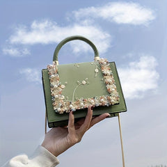 Flower Embroidered Shoulder Bag Lace Decor Square Crossbody