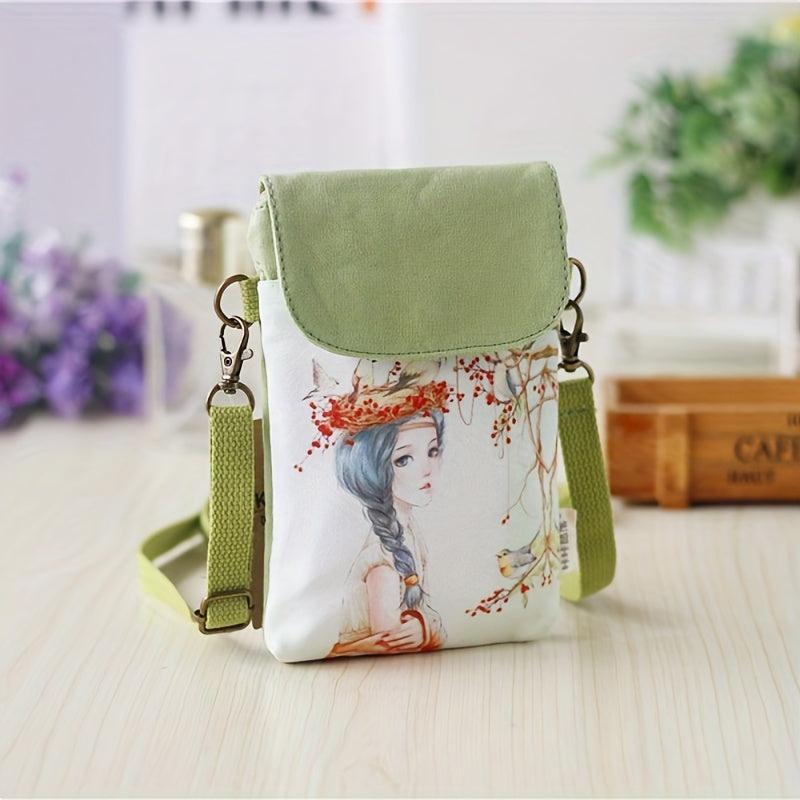 Cute Cartoon Print Canvas Bag Lightweight Portable Phone Key Coin Storage Bag