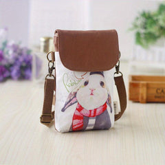 Cute Cartoon Print Canvas Bag Lightweight Portable Phone Key Coin Storage Bag