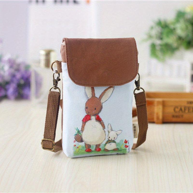 Cute Cartoon Print Canvas Bag Lightweight Portable Phone Key Coin Storage Bag