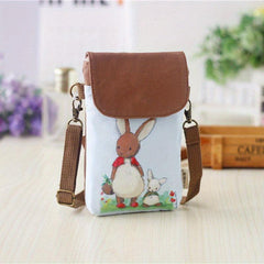 Cute Cartoon Print Canvas Bag Lightweight Portable Phone Key Coin Storage Bag