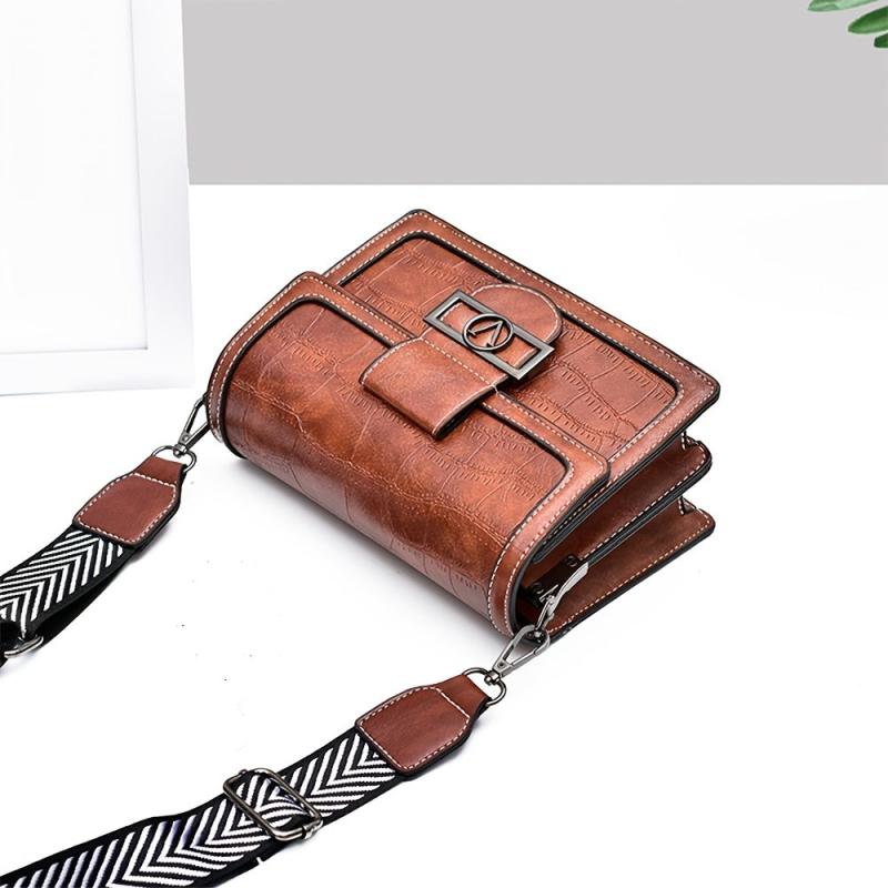 Vintage Crossbody Buckle Square Bag Small PU Leather Flap Purse
