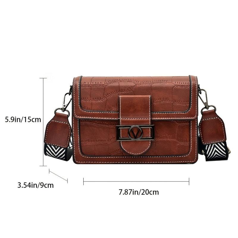 Vintage Crossbody Buckle Square Bag Small PU Leather Flap Purse