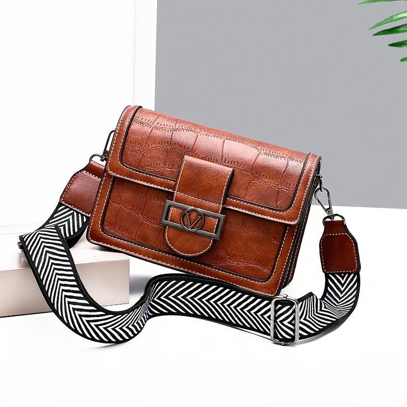 Vintage Crossbody Buckle Square Bag Small PU Leather Flap Purse