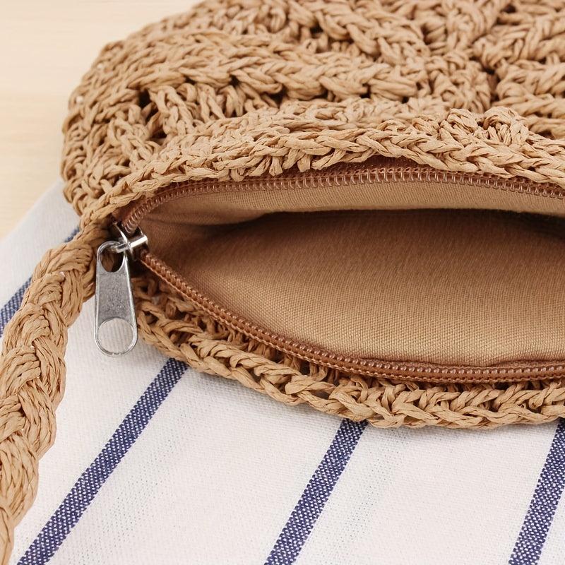 Straw Round Shoulder Bag Beach Vacation Style Crossbody Bag