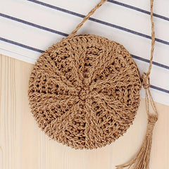 Straw Round Shoulder Bag Beach Vacation Style Crossbody Bag