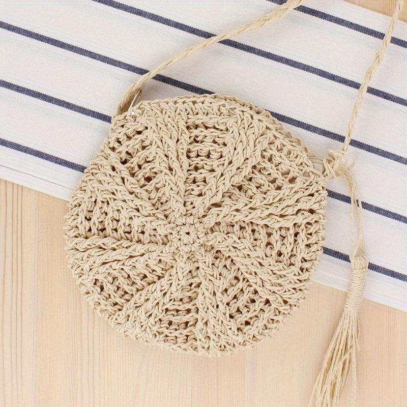 Straw Round Shoulder Bag Beach Vacation Style Crossbody Bag