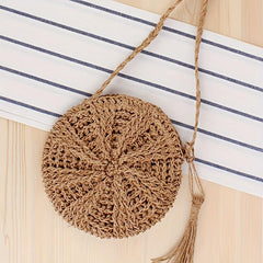 Straw Round Shoulder Bag Beach Vacation Style Crossbody Bag