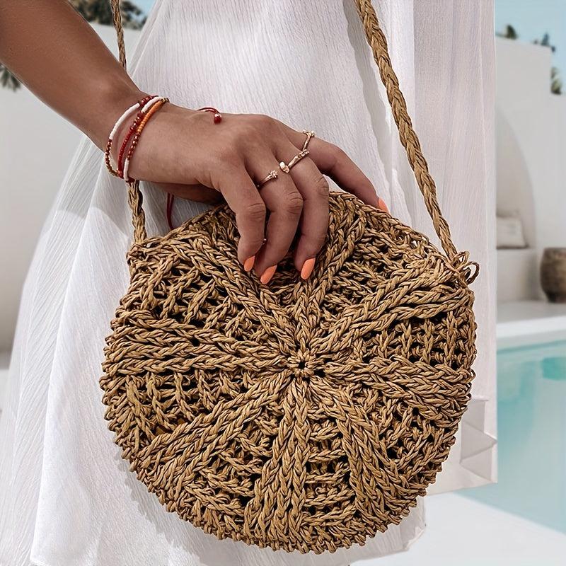 Straw Round Shoulder Bag Beach Vacation Style Crossbody Bag