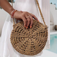 Straw Round Shoulder Bag Beach Vacation Style Crossbody Bag